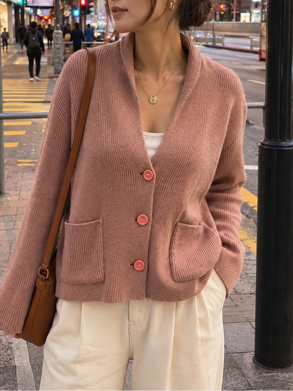 Vintage 70s Simpsons Cardigan 100% Acrylic Made in Hong Kong Mauve Pink M